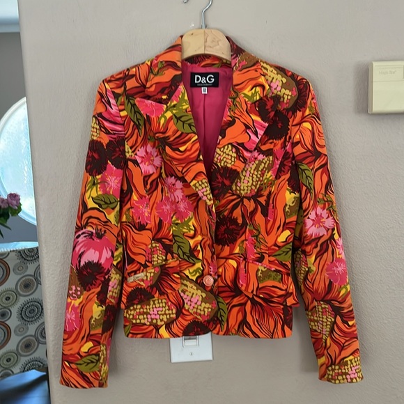D&G Dolce&Gabbana Vintage blazer fitted 1990s Multicolor Floral jacket size 6-8 - Picture 1 of 9